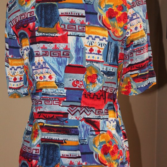 Vintage Multicoloured Womans Short Sleeved Blouse - Picture 6 of 10